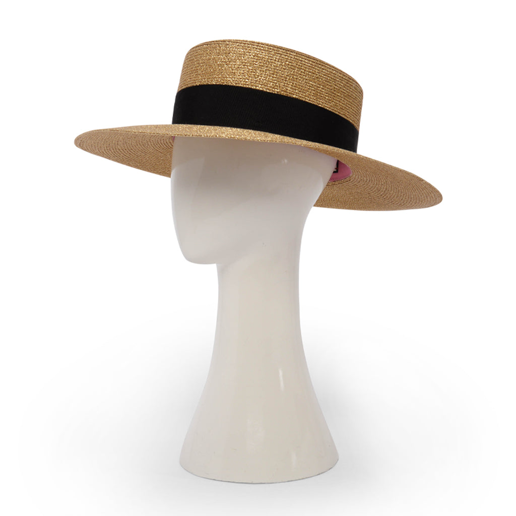 Gucci Gold Straw Bee Embellished Boater Hat