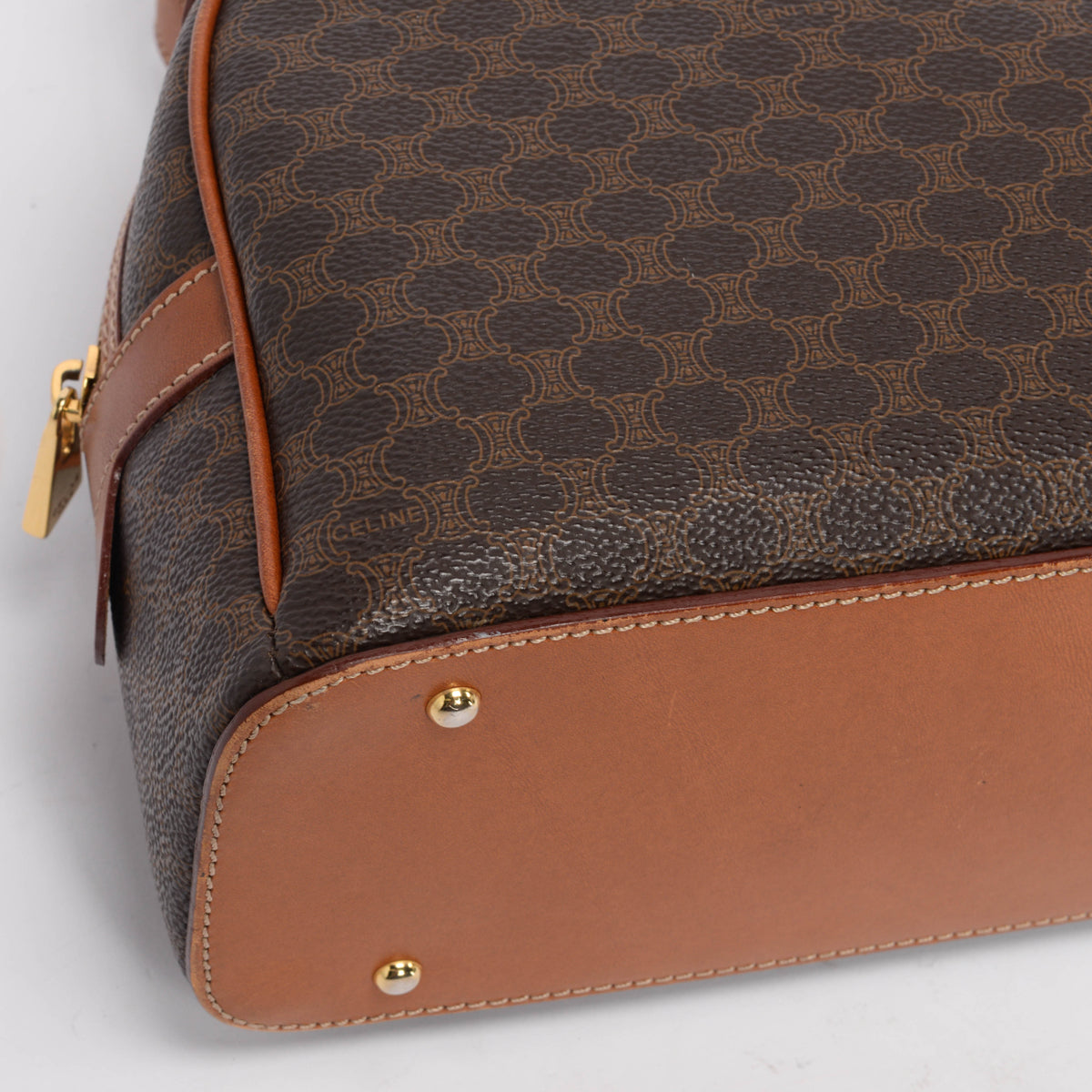 Celine Vintage Tan Macadam Canvas Bowling Bag