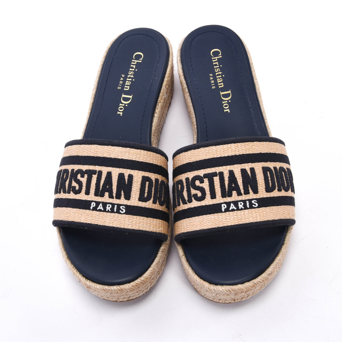 Dior Dark Navy Embroidered Canvas DWay Platform Slides 37