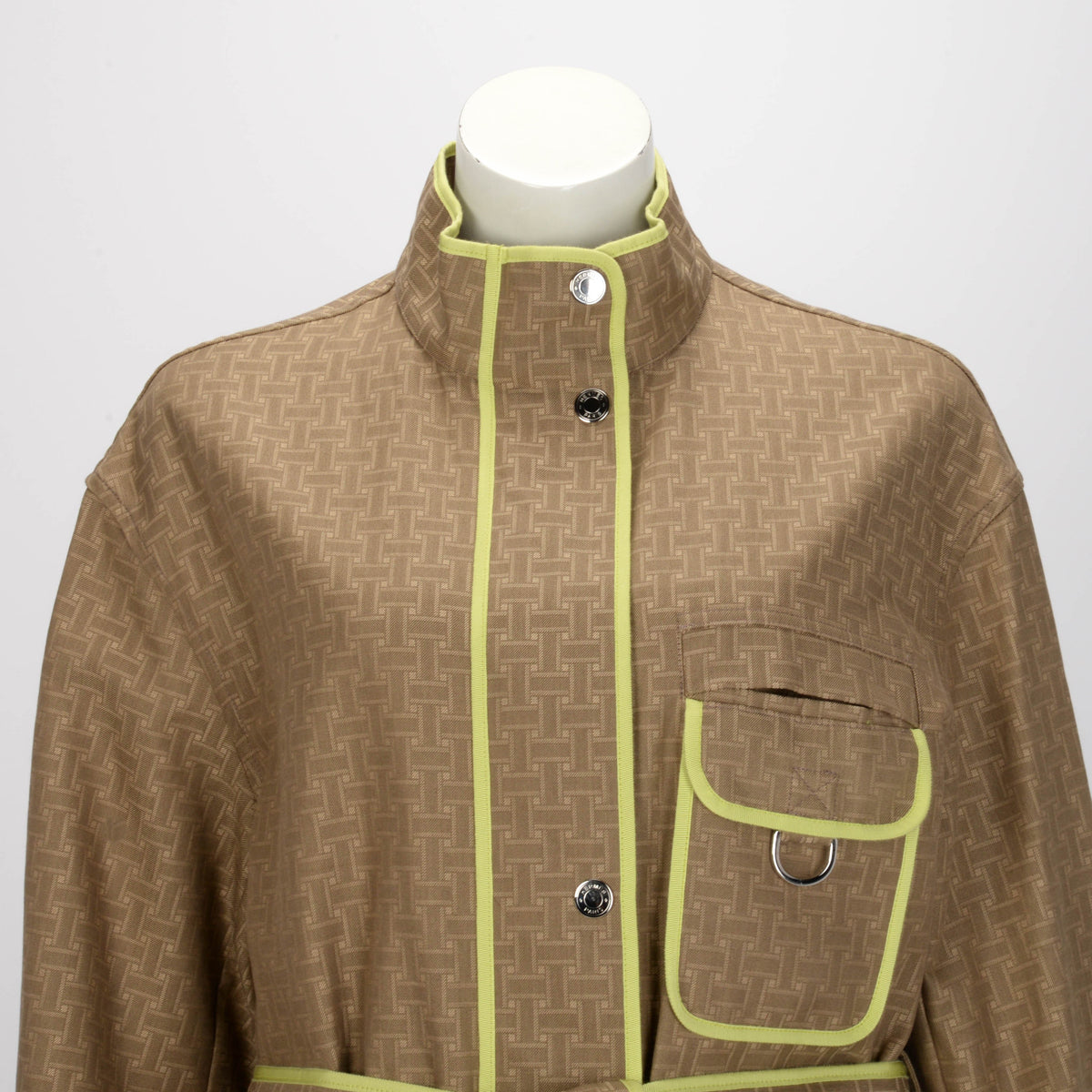 Hermes Brown Cotton Jacquard Mosaique Coat FR 40