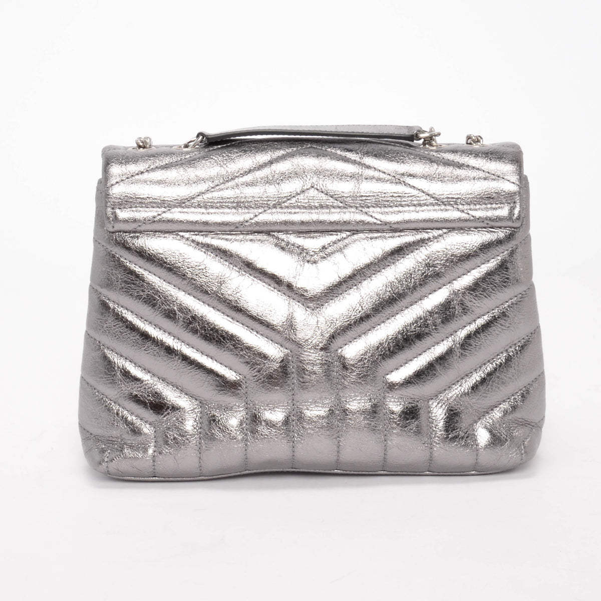 Saint Laurent Silver Metallic Chevron Small Lou Lou Bag