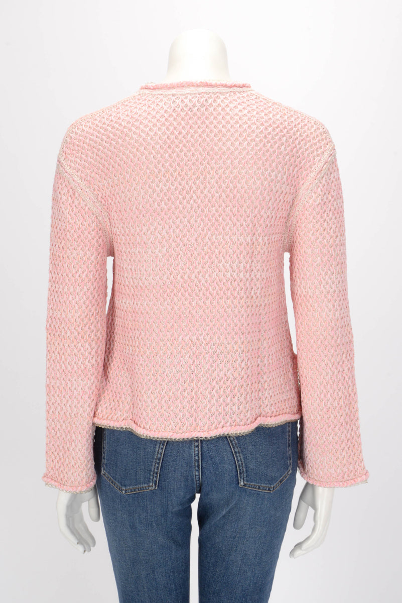 Chanel Pink Diamond Knit Braided Trim Cardigan FR 34