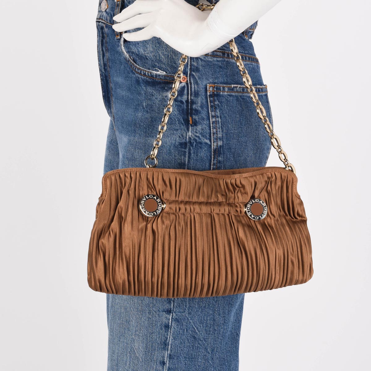 Bulgari Bronze Satin Plisse Clutch