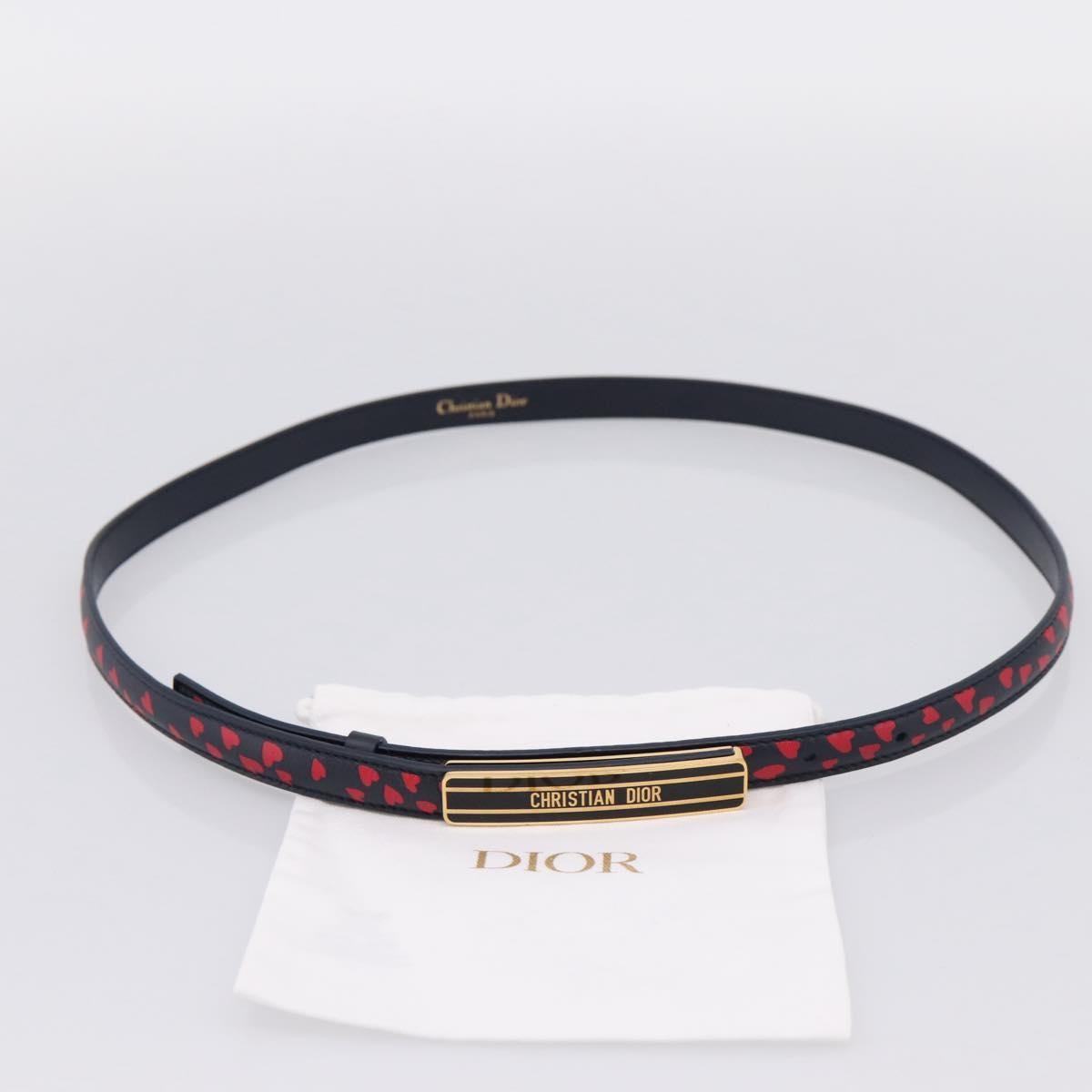 Dior Dark Navy Heart Print Skinny Belt
