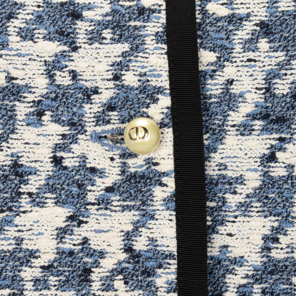 Dior Blue & White Houndstooth Tweed Cropped Jacket FR 38