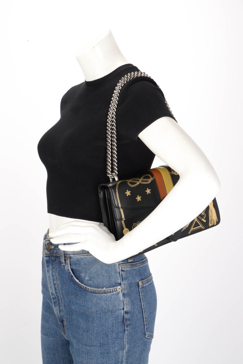 Gucci Black Calfskin Star Tassel Print Small Dionysus Bag
