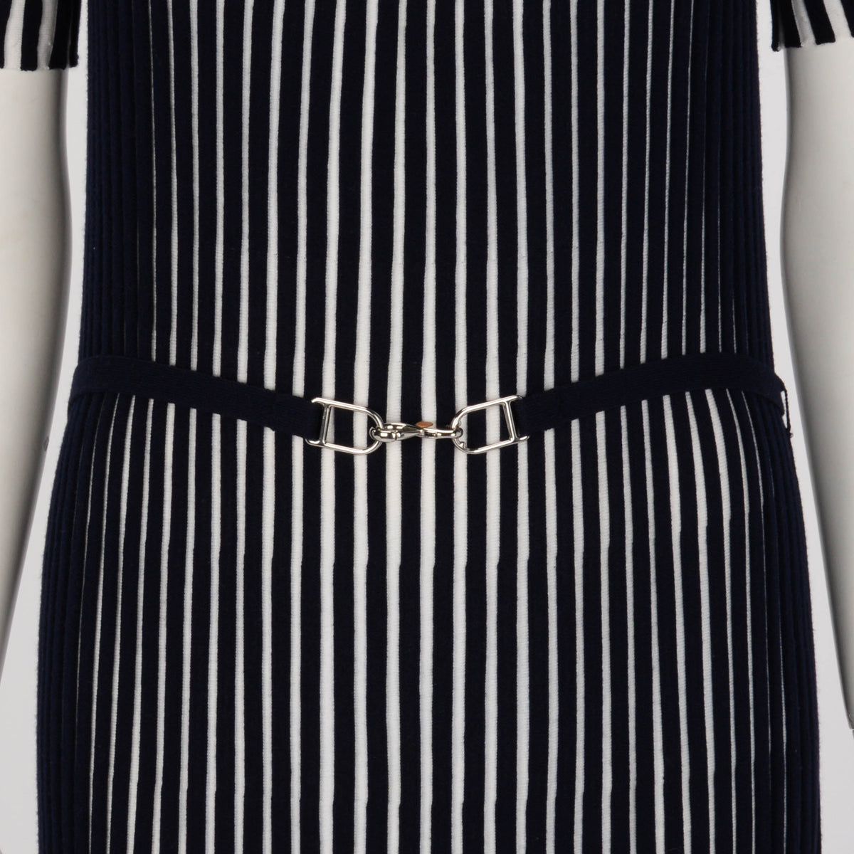 Gabriela Hearst Navy & White Wool Knit Pleated Maxi Dress XL