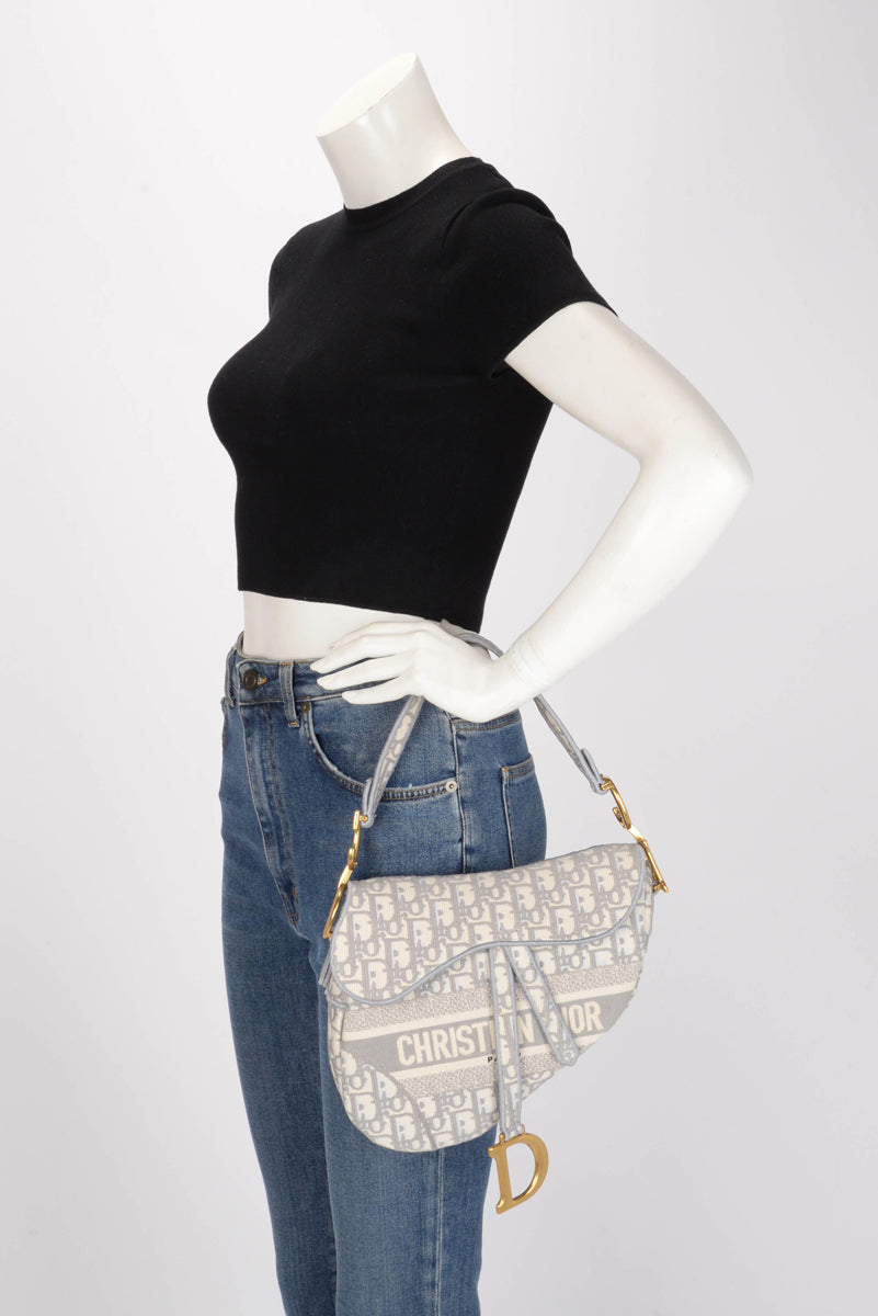 Dior Grey Oblique Canvas Medium Saddle Bag