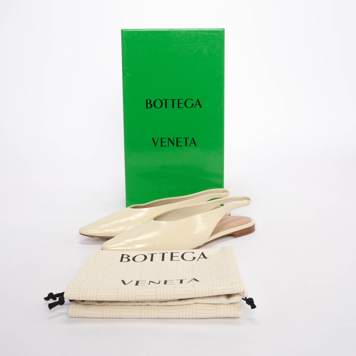 Bottega Veneta Ivory Shiny Calfskin Sofia Slingback Flats 41