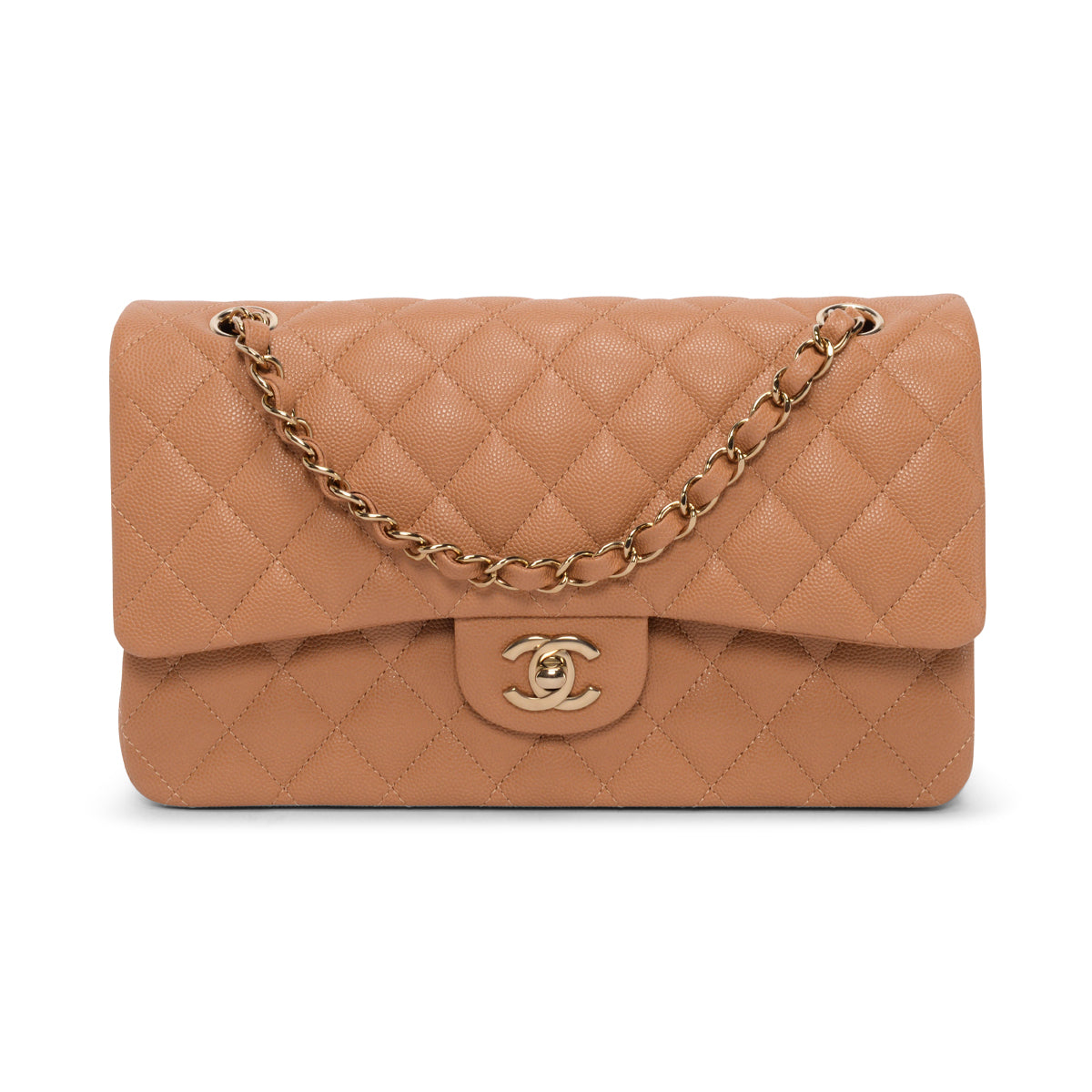 Chanel Dark Beige Caviar Medium Classic Flap Bag LGHW