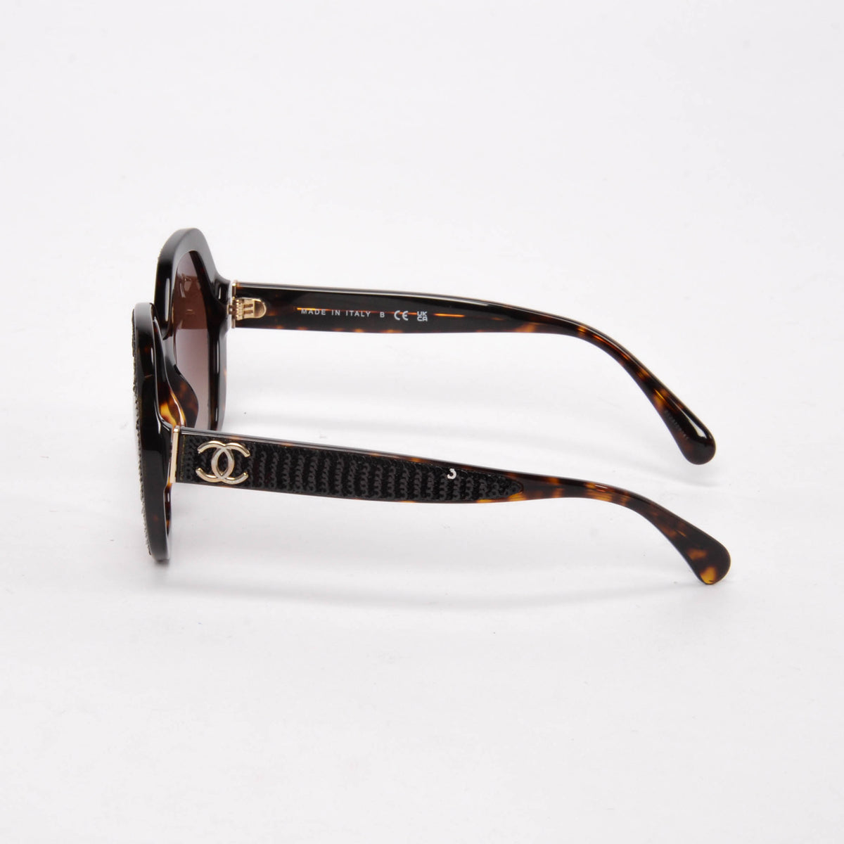 Chanel Havana Sequin Trim Round Sunglasses