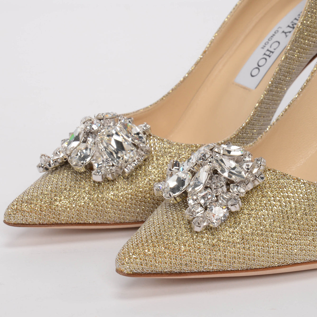 Jimmy Choo Gold Lurex Crystal Mamey Pumps 37