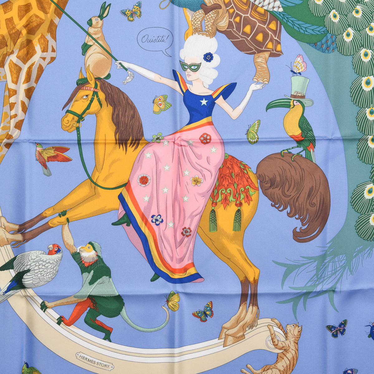 Hermes Blue Silk Ouistiti Story Scarf 90