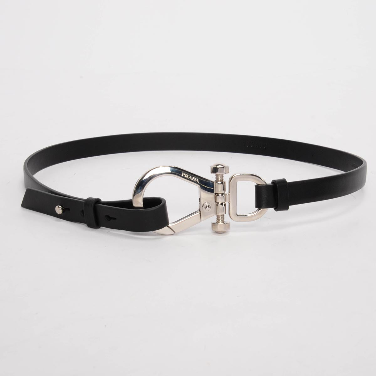 Prada Black Leather Harness Buckle Belt