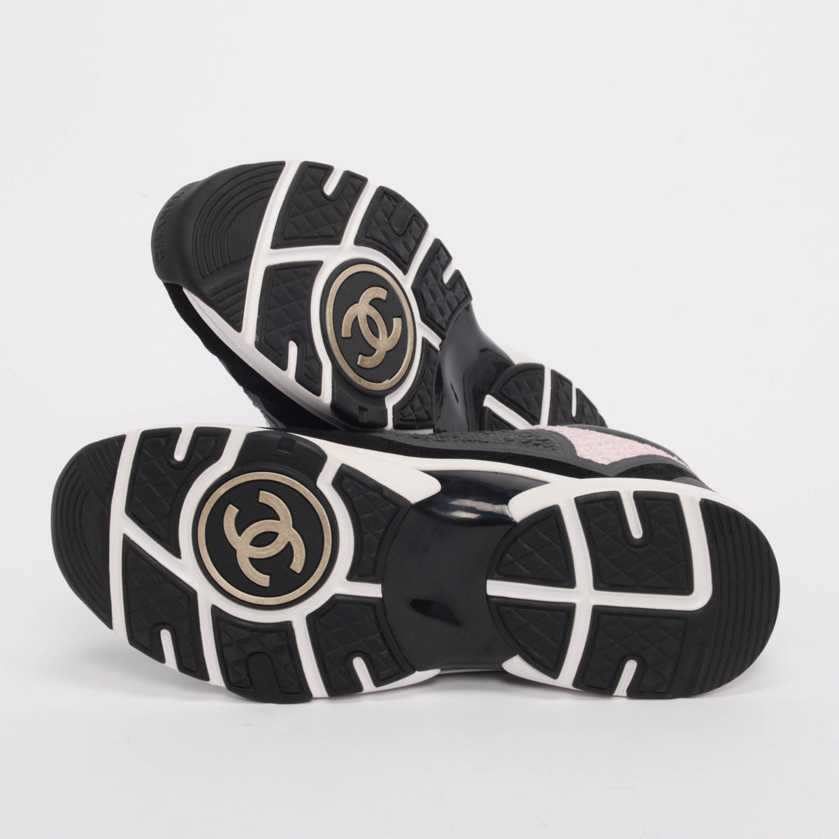 Chanel Grey & Pink Tweed CC Sneakers 42