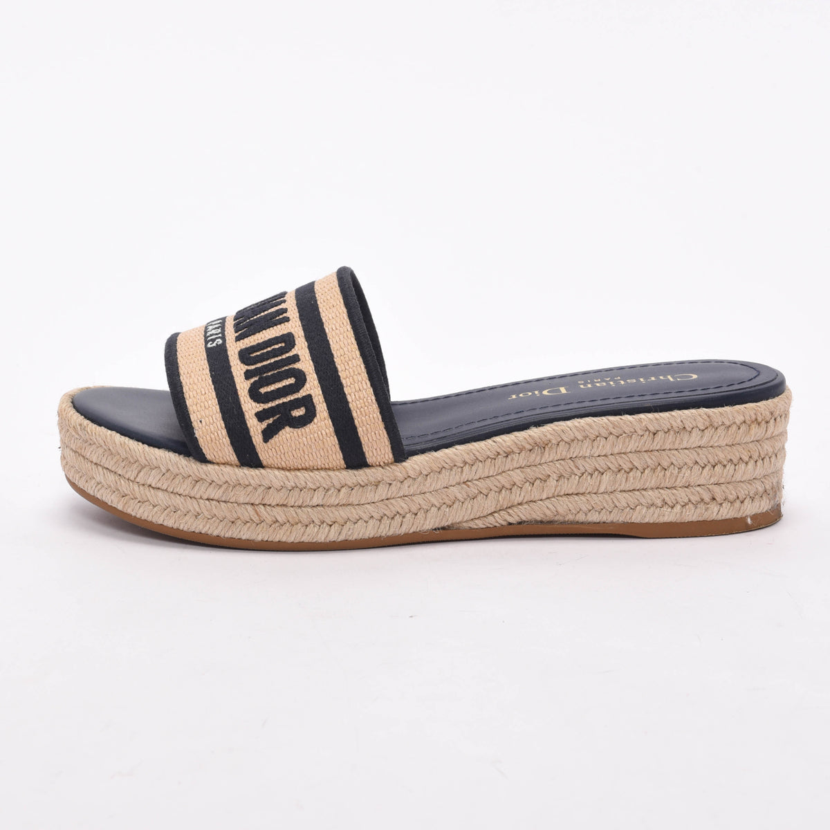 Dior Dark Navy Embroidered Canvas DWay Platform Slides 37