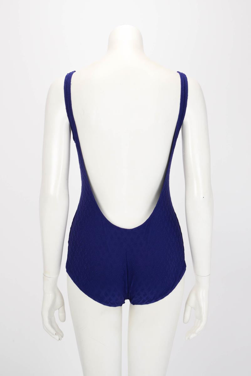 Chanel Dark Blue CC Jacquard One Piece Swimsuit Bodysuit FR 40