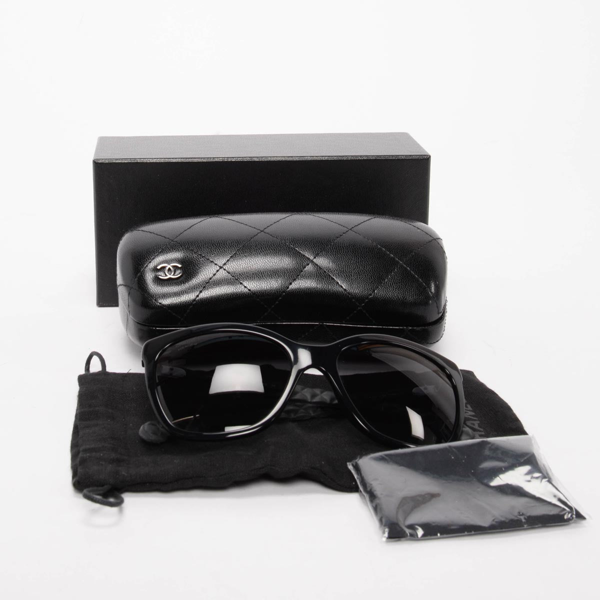Chanel Black Quilted Arm Butterfly Sunglasses