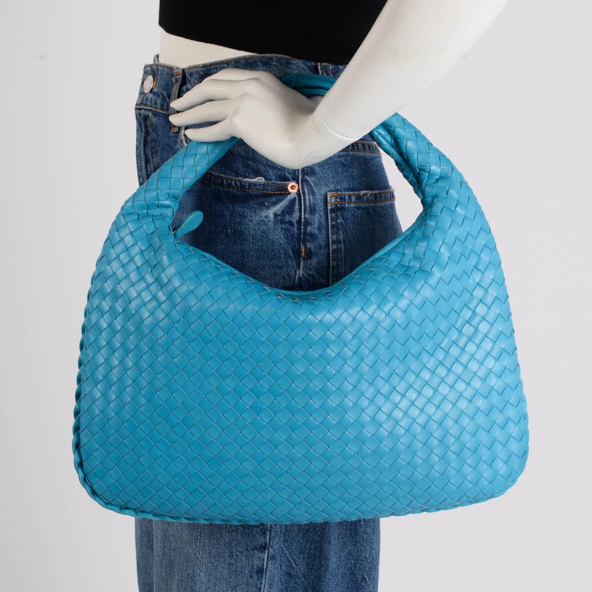 Bottega Veneta Aqua Intrecciato Small Veneta Hobo Bag
