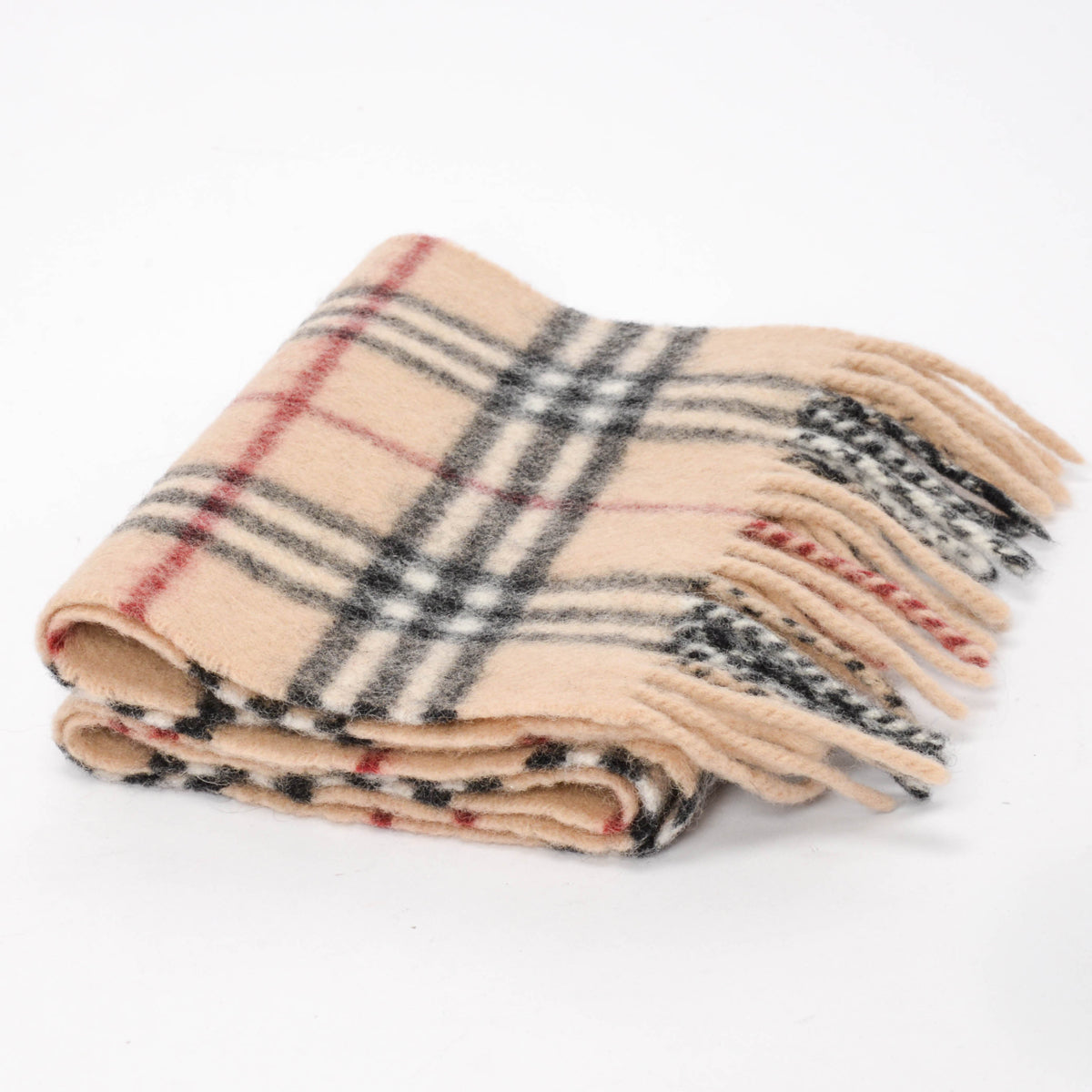 Burberry Beige Lambswool Nova Check Fringed Scarf