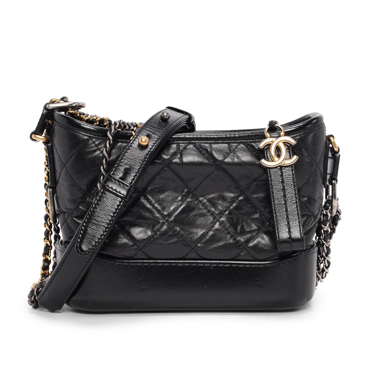Chanel Black Aged Quilted Calfskin Small Gabrielle Hobo Bag