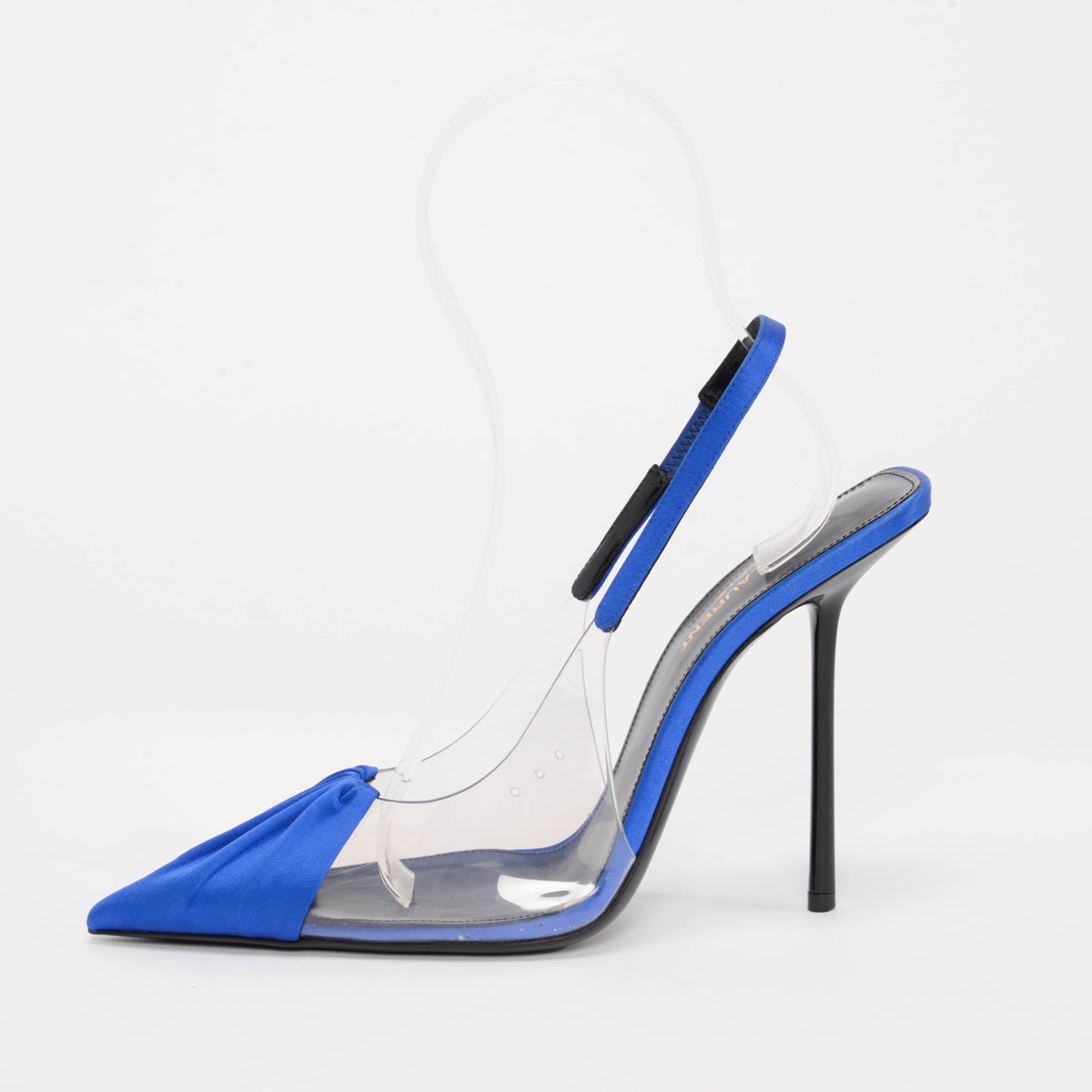 Saint Laurent Blue Satin & PVC Riqua Slingback Pumps 38.5