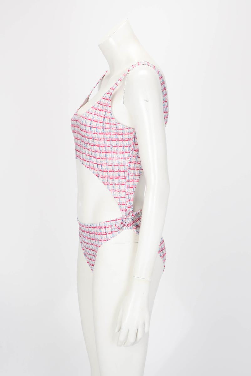 Chanel Tweed Print Cut-Out One Piece Swimsuit FR 40