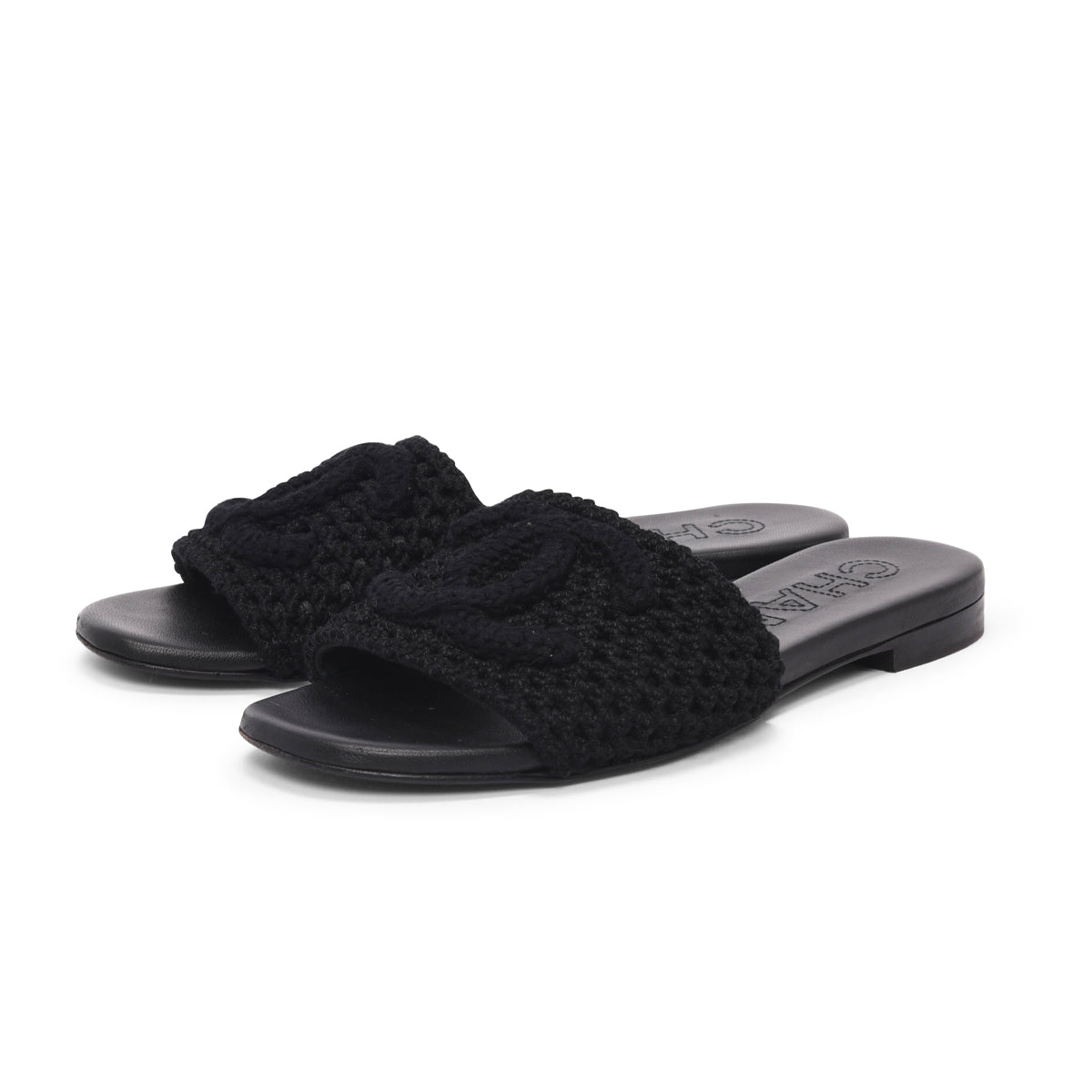 Chanel Black Crochet Knit CC Slides 35