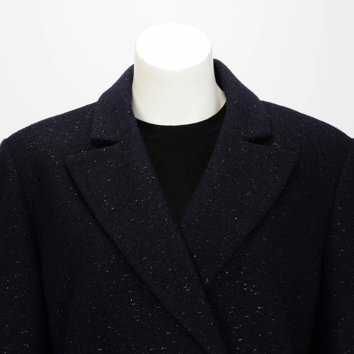 Chanel Dark Navy Lurex Tweed Double Breasted Jacket FR 50