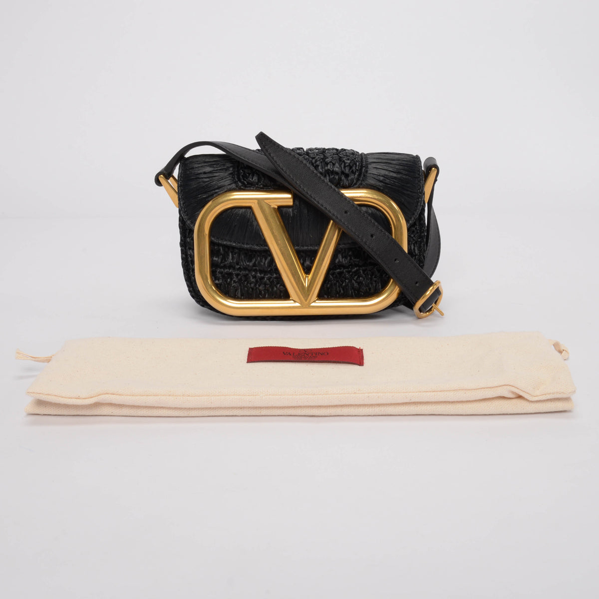 Valentino Black Raffia Small Braided Supervee Bag