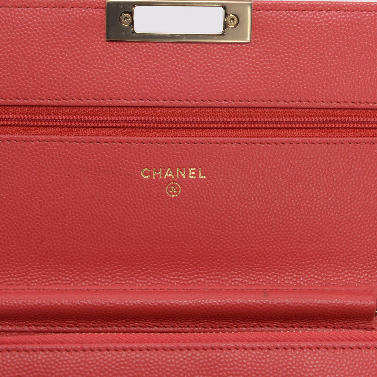 Chanel Pink Quilted Caviar Golden Class Wallet On Chain