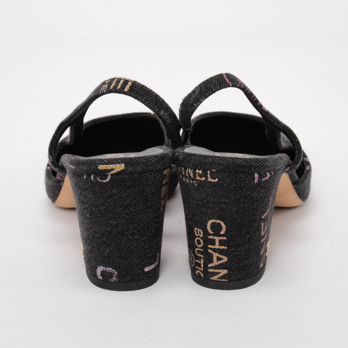 Chanel Black Denim Mood CC Slingback Pumps 40.5