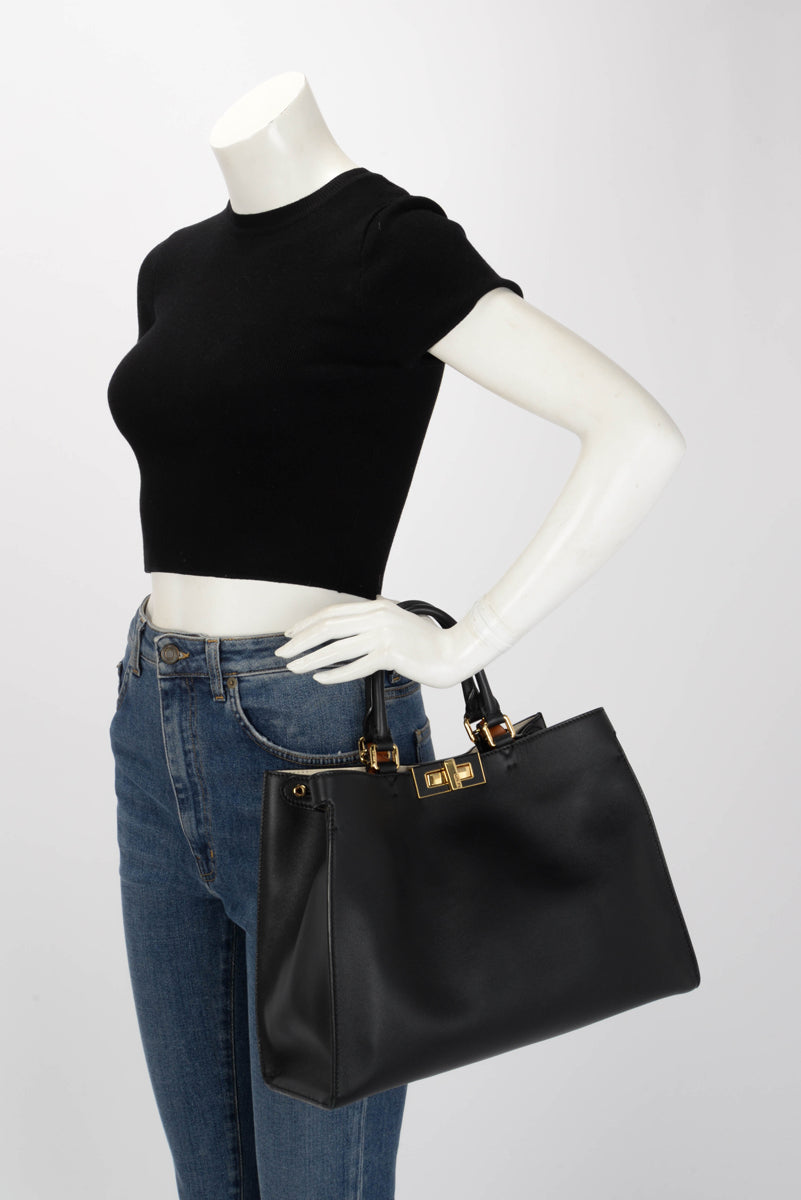 Fendi Black & Brandy Vitello Small Peekaboo X-Tote