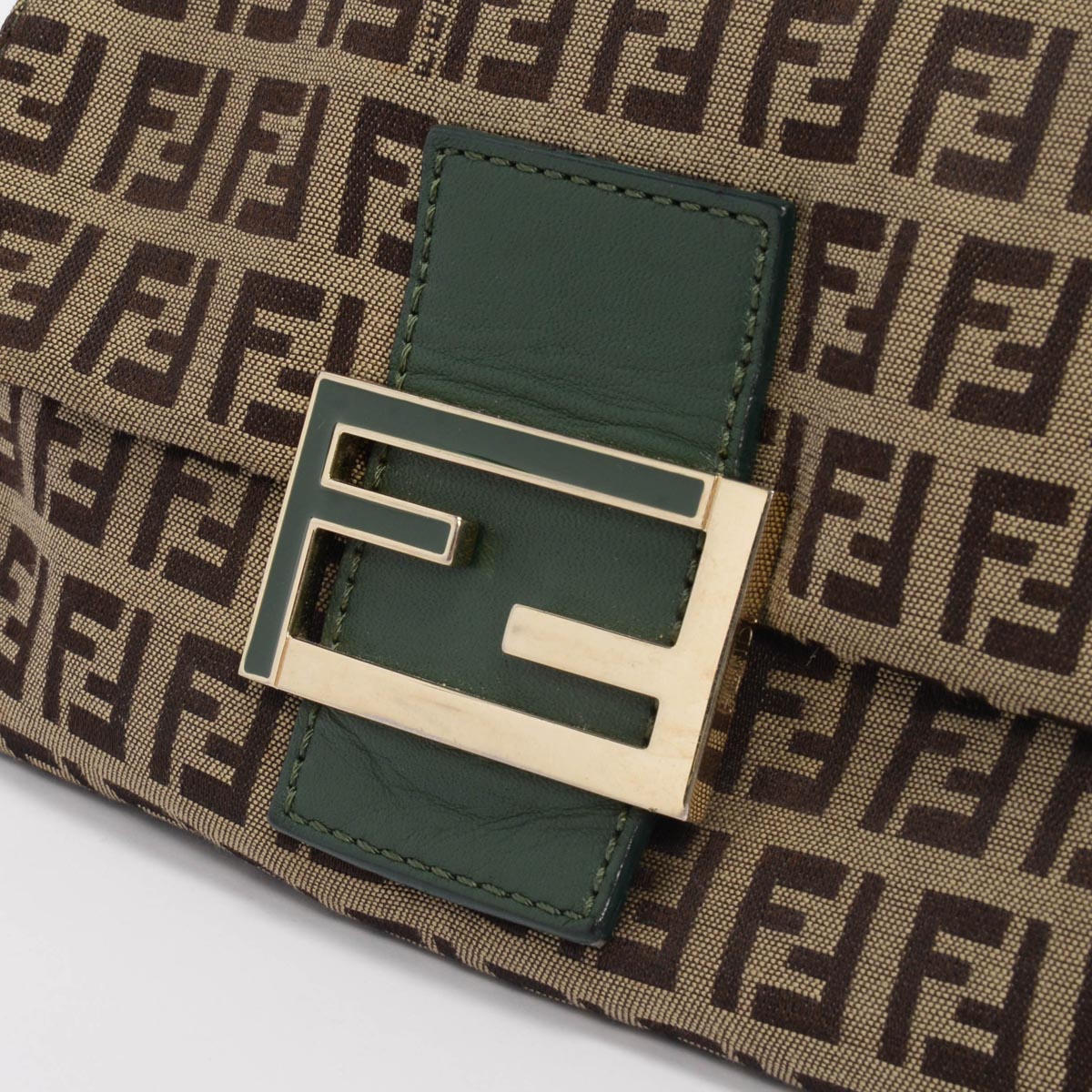 Fendi Green Zucchino Canvas Mini Baguette Bag