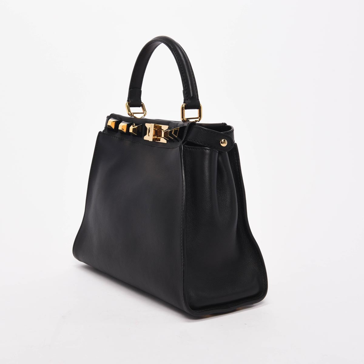 Fendi Black Calfskin Studded Medium Peekaboo Bag