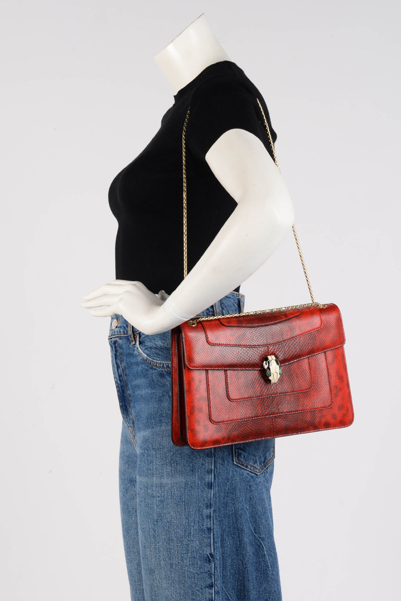 Bulgari Carmine Red Karung Medium Serpenti Forever Bag