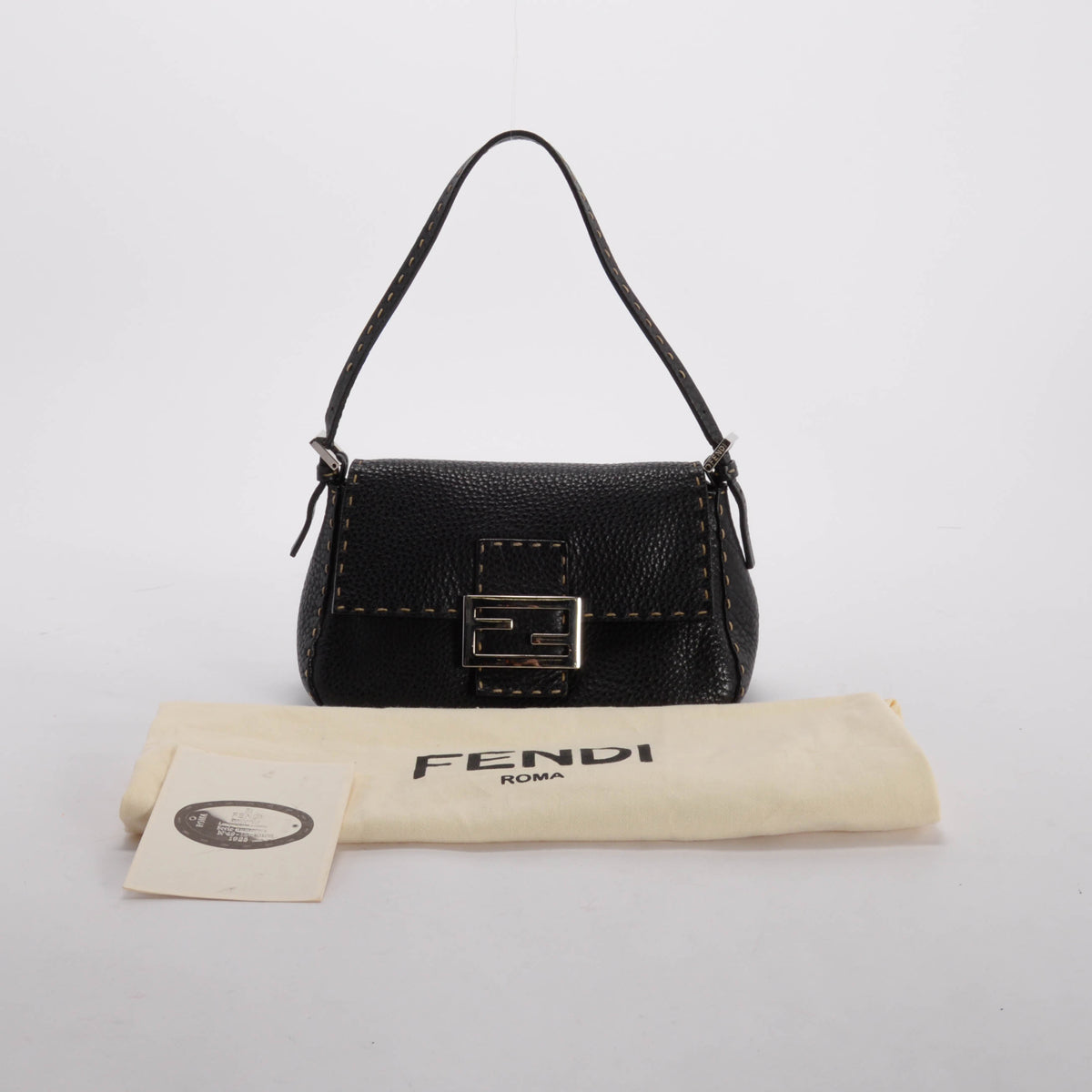 Fendi Black Selleria Mini Baguette Bag