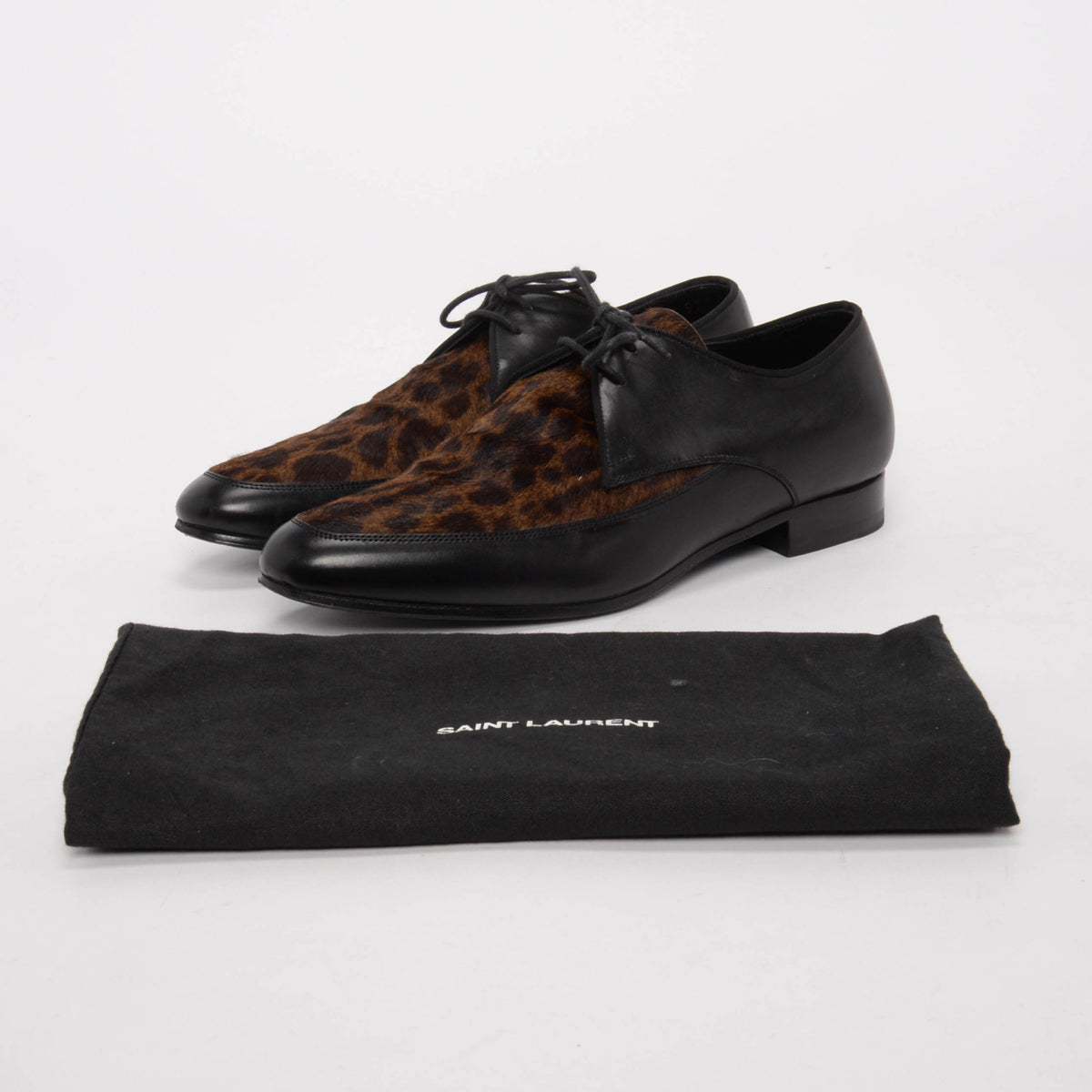 Saint Laurent Black Pony Hair Lace Up Oxfords 37