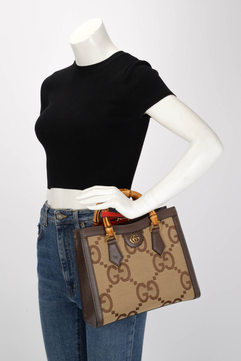 Gucci Brown Textured Dollar Calfskin Jumbo GG Small Diana Bag