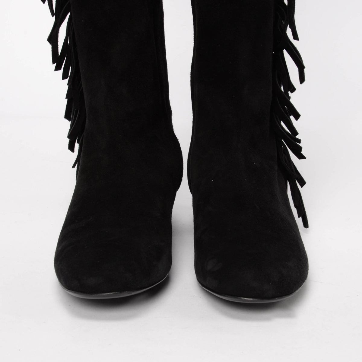 Saint Laurent Black Suede Fringed Over the Knee Boots 37