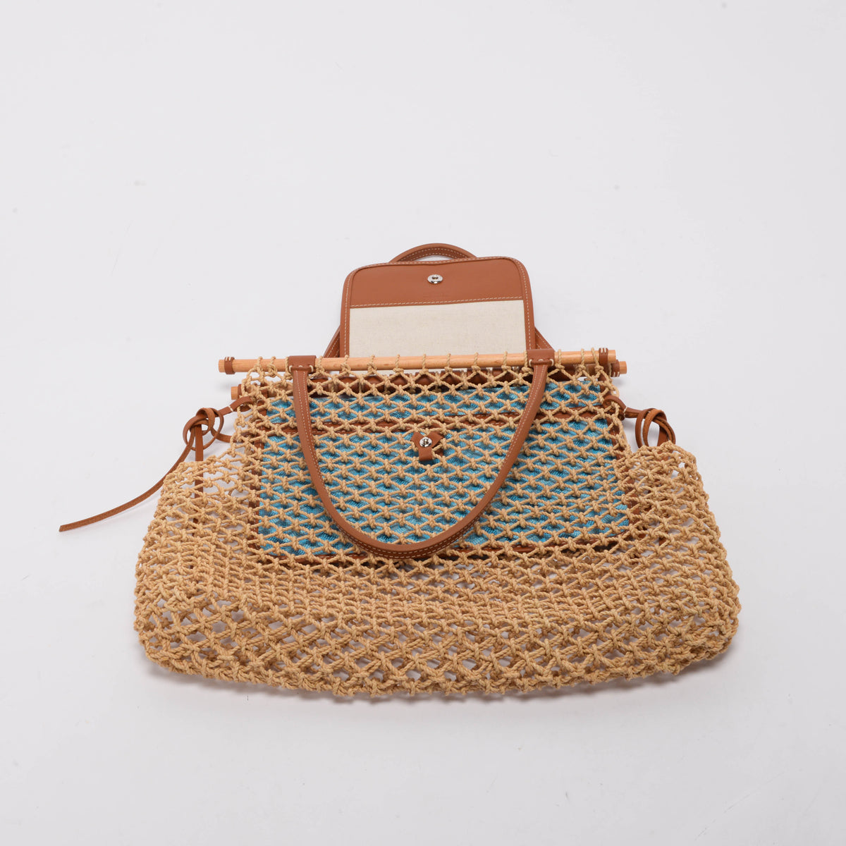 Goyard Turquoise Goyardine Canvas & Raffia Mesh Aligre Tote