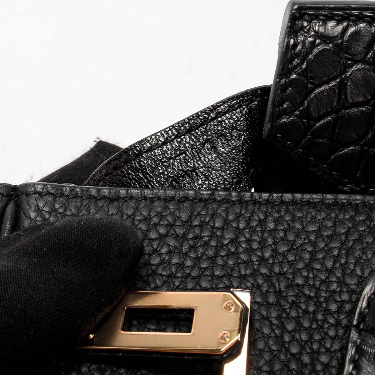 Hermes Black Togo & Alligator Mississippiensis Touch Birkin 25 RGHW