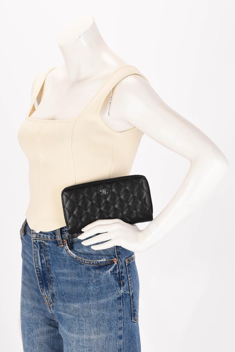 Chanel Black Quilted Caviar Long Zipped Wallet