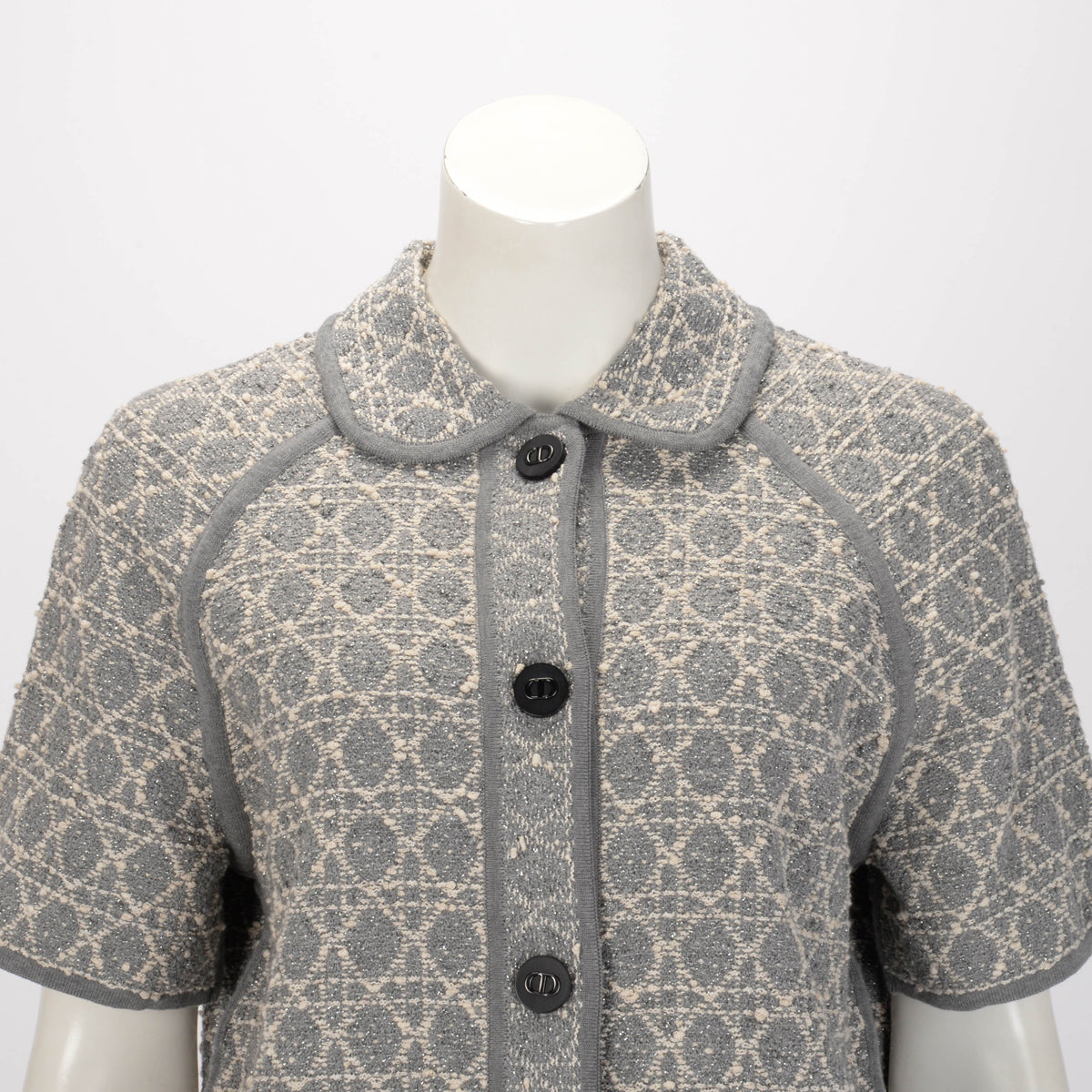 Dior Grey Tweed Knit Macrocannage Short-Sleeved Jacket FR 42