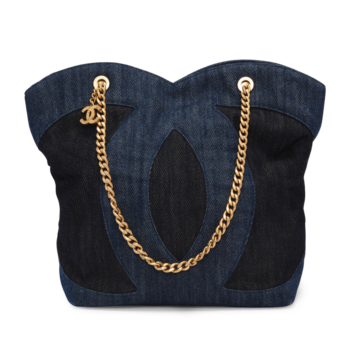 Chanel Two Tone Denim Large CC Shopping Tote