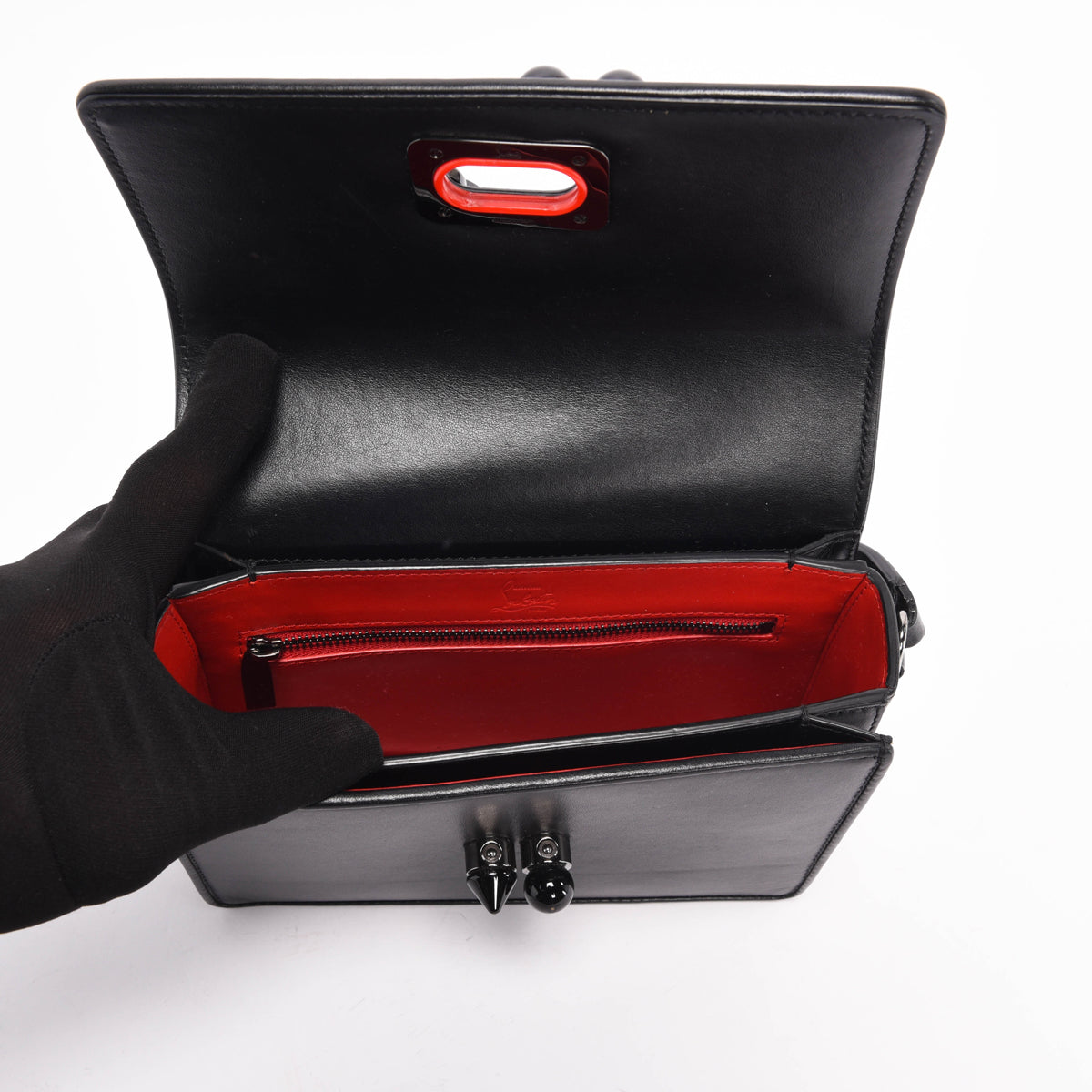 Christian Louboutin Black Calfskin Studded Carasky Cross Body Bag