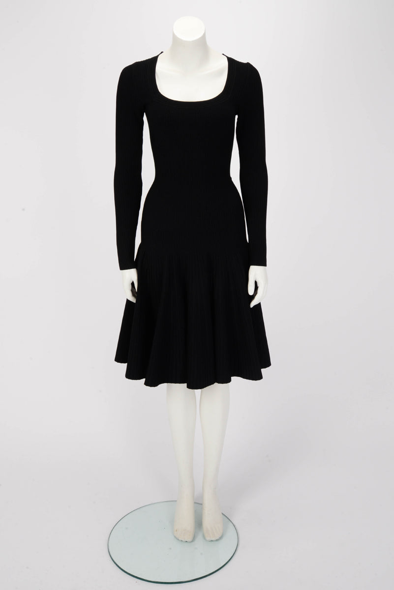 Alaia Black Ribbed Long Sleeve Dress M