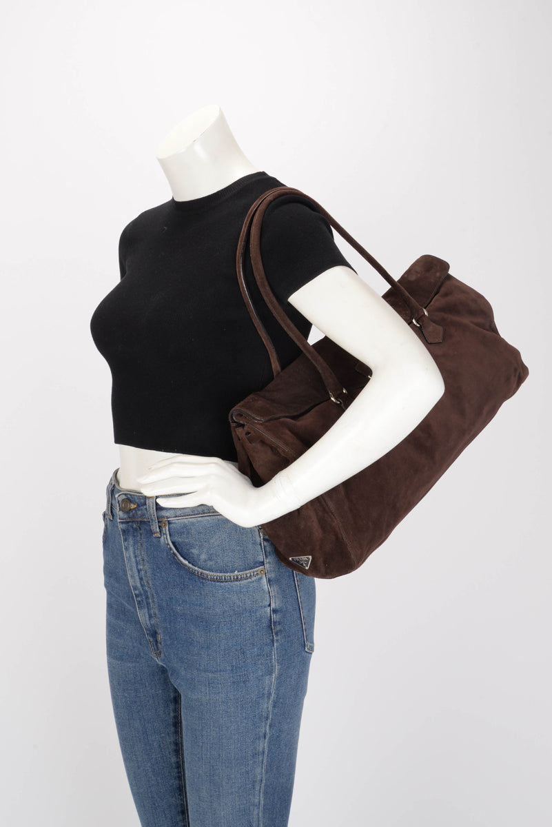 Prada Moro Brown Suede Easy Shoulder Bag