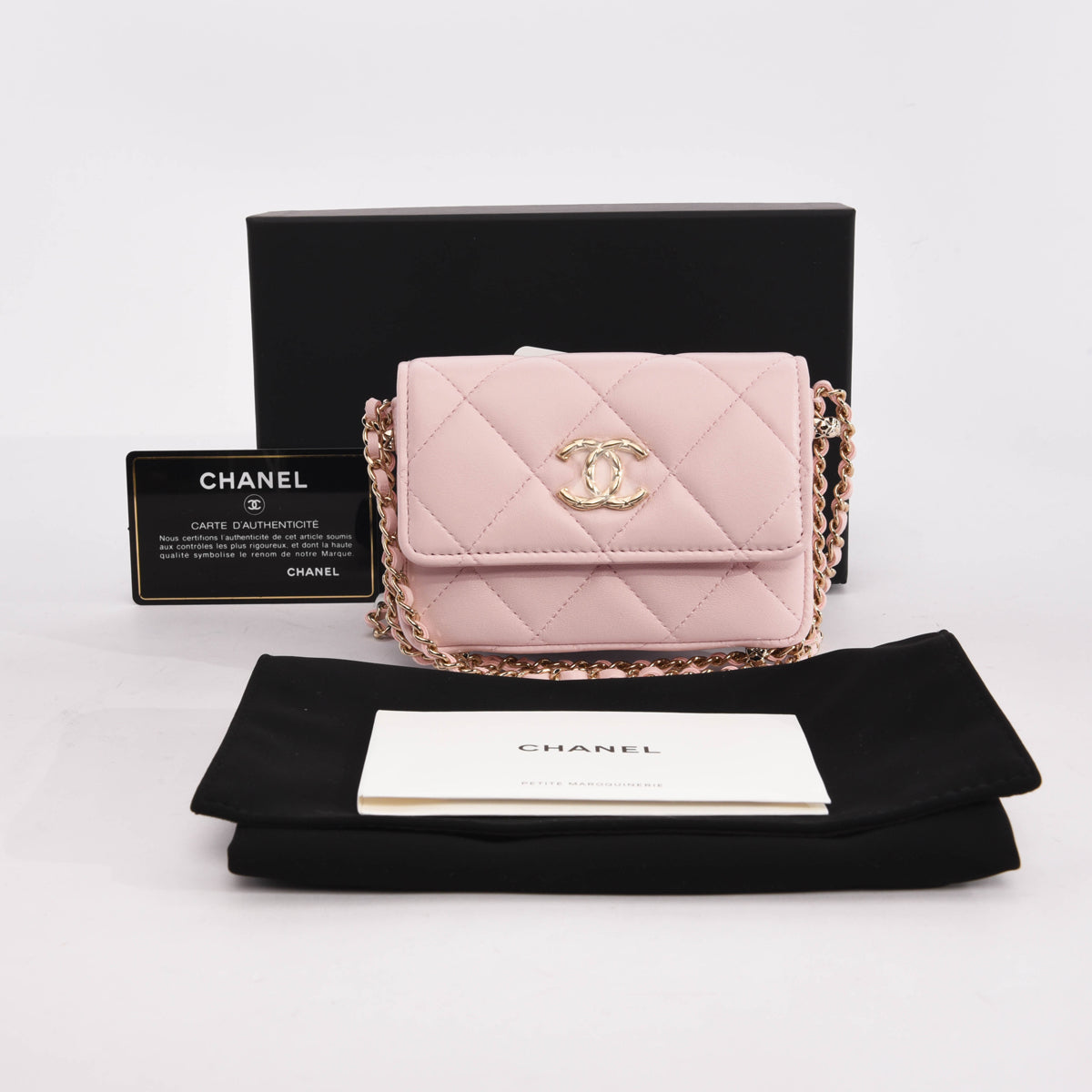 Chanel Light Pink Calfskin Clutch With Chain Wallet