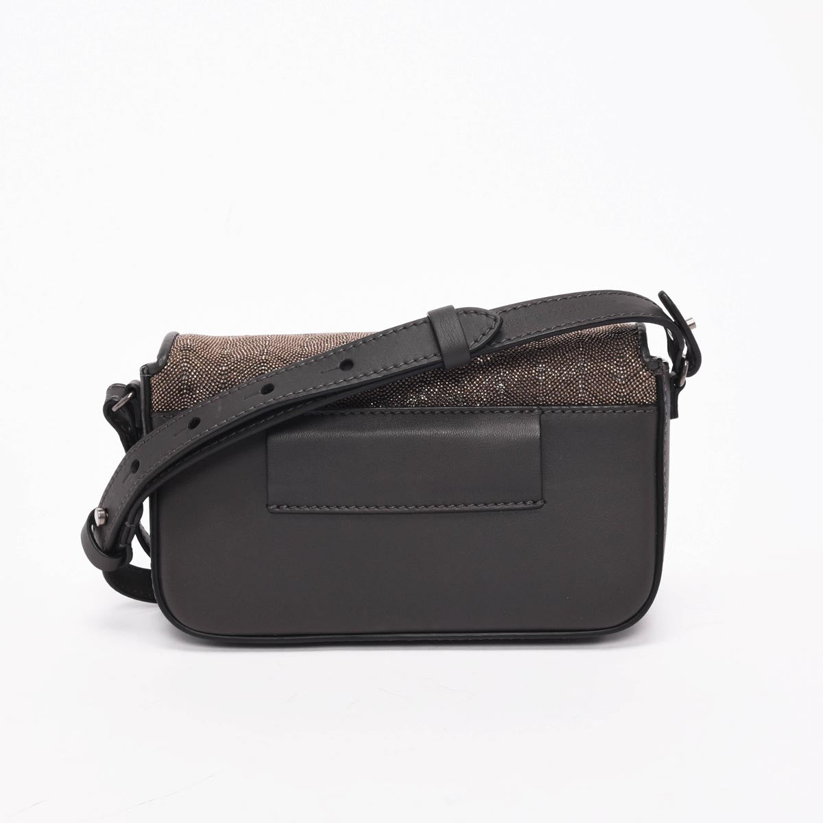 Brunello Cucinelli Charcoal Calfskin Beaded Flap Mini Bag